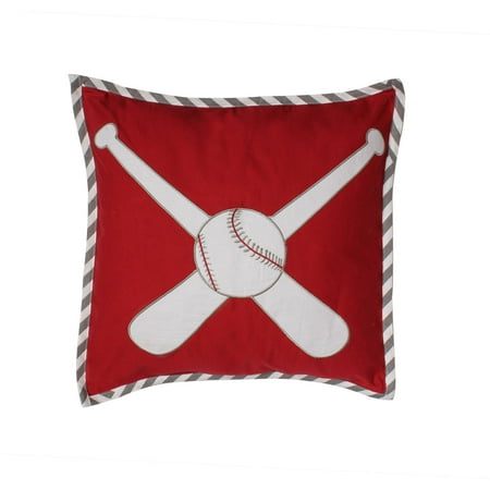 Bacati - Baseball Red/Grey Muslin Decorative Pillow with removable 100% Cotton cover and polyfilled pillow insert
