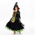 thumbnail image 2 of Disfraz de bruja de Halloween para niñas, vestido de bruja morado y negro de lujo con sombrero, perfecto para fiestas de Halloween, 2 of 5