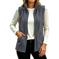 thumbnail image 3 of Lcziwo Sleeveless Zip Up Vest Women Polar Fleece Stand Collar Casual Jacket Pockets Fall Winter Warm Outerwear Dark Gray,L, 3 of 9