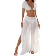 thumbnail image 3 of Womens Wide Leg Split Skirt Pants Boho Loose Palazzo with Elastic Waist Vacation Pants White M, 3 of 9