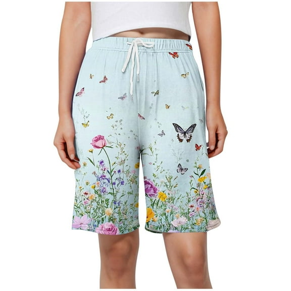 Otvok Womens Printed Home Shorts with Elastic Waistband Drawstring and Side Pockets