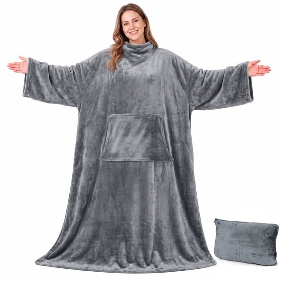 Catalonia Wearable Blanket with Sleeves, Soft, Cozy Plush Fleece Blanket Robe, One Size Fits All, Gray, 71" x 51"
