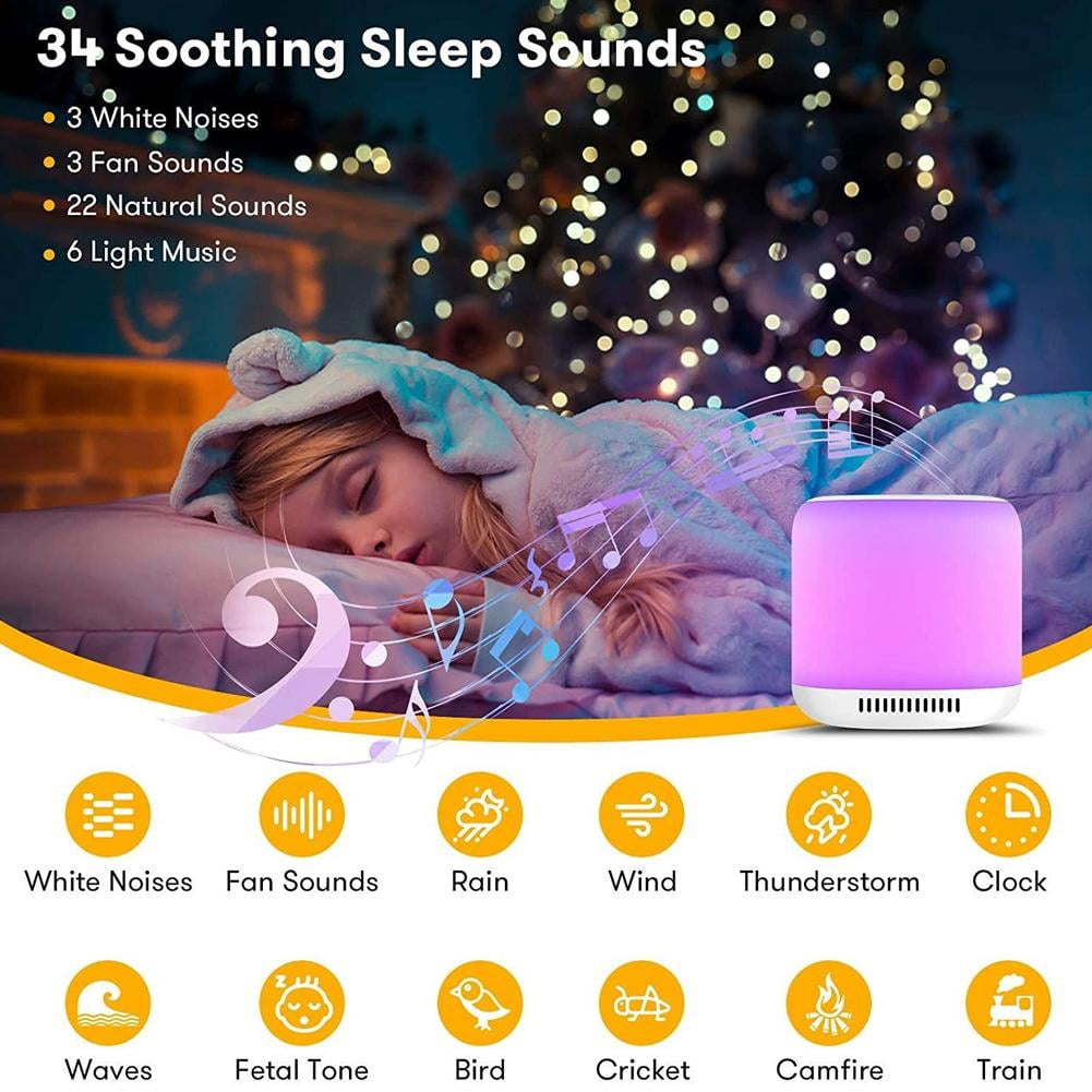Color Noise Sound Machine with Night Light, 34 Soothing Sounds & White Noise, Volume Levels, 3 Brightness Settings, 1800mAh Battery, Timer for Baby Kids Adults, Portable for Home Travel