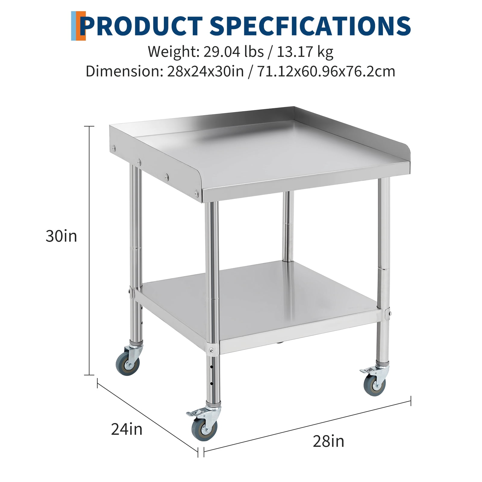Ataujin Heavy-Duty Stainless Steel Table on Wheels with Removable backsplash. Commercial Food Prep Worktable, A Versatile NSF Commercial-Grade cart for Food Service, Restaurant & Bar
