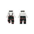thumbnail image 2 of Cjfdfy Newborn Baby Girl Christmas Fall Clothes Set Christmas Plaid Striped Ruffle Long Sleeve Ribbed Jumpsuit Bow Headband Infant Cute Christmas Fall Winter Outfit 0-18 Months, 2 of 9