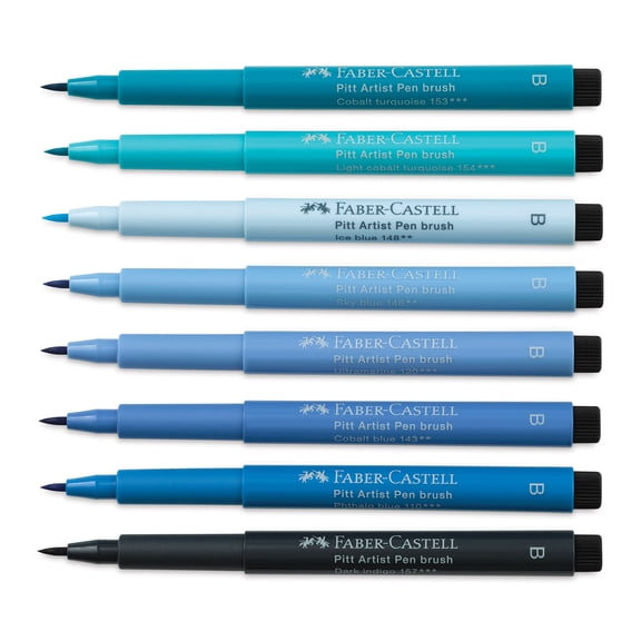 Faber-Castell Pitt Artist Pens - Set of 7, The Blues, Brush Nib