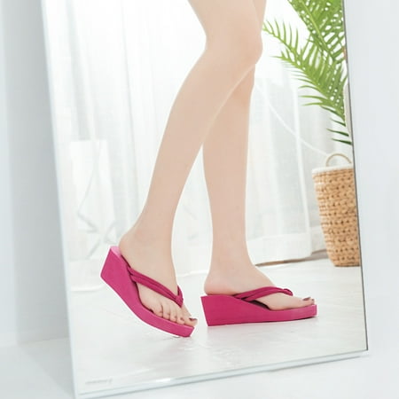 

Patlollav Womens Clearance Woman Solid Color Non-Slip Feet Flip-Flops High-Heeled Wedges Beach Sandals