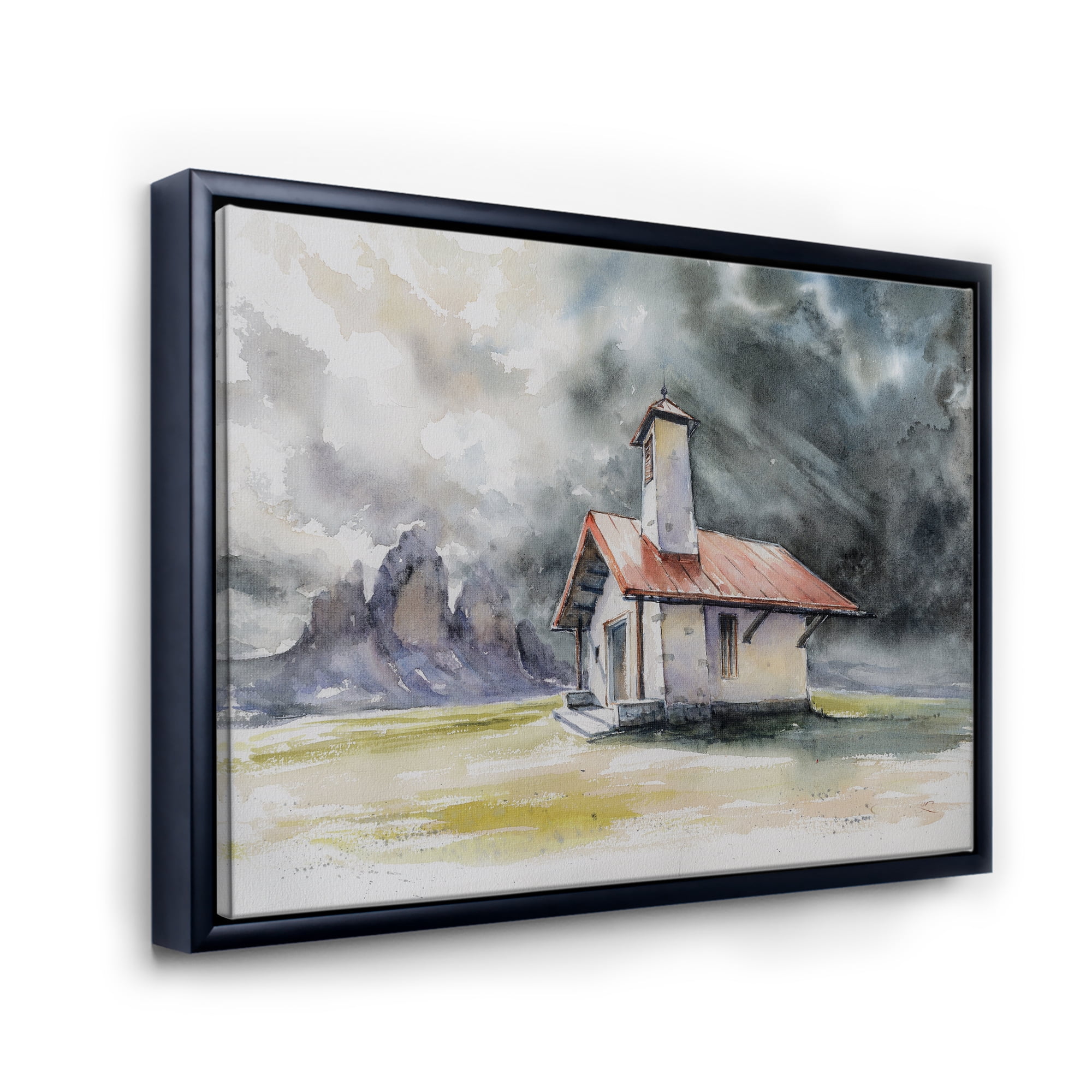 Designart 'Storm On A Rustic House On Mountain Top ' Country Framed Canvas Wall Art Print