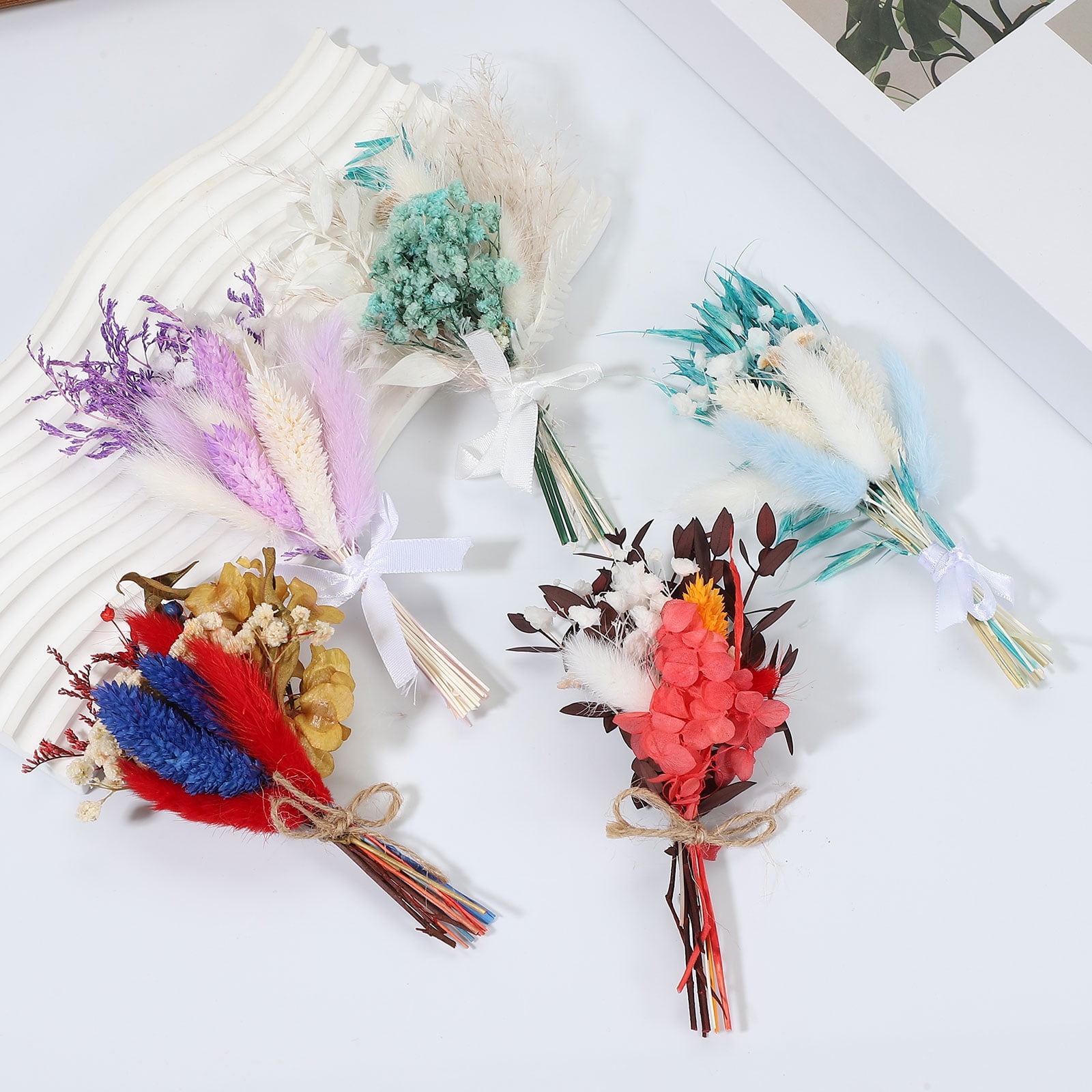 Uxcell Mini Dried Flower Bouquet, Pampas Grass Natural Wildflower Decor, Blue