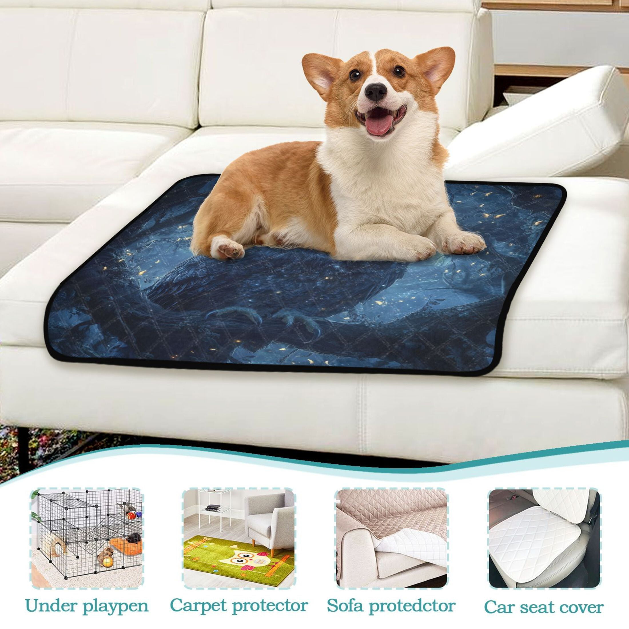 Qxltty Owl in The Moonlight Pattern Cat litter Pads Pet Set of 3 Diaper Mats Center Anti-leakage Layer Absorbent Soft and Comfortable