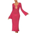 thumbnail image 2 of Cxenplz Women's Beach Cover Ups Long Sleeve Hollow Out Side Split Swim Bathing Crochet Dress, 2 of 4
