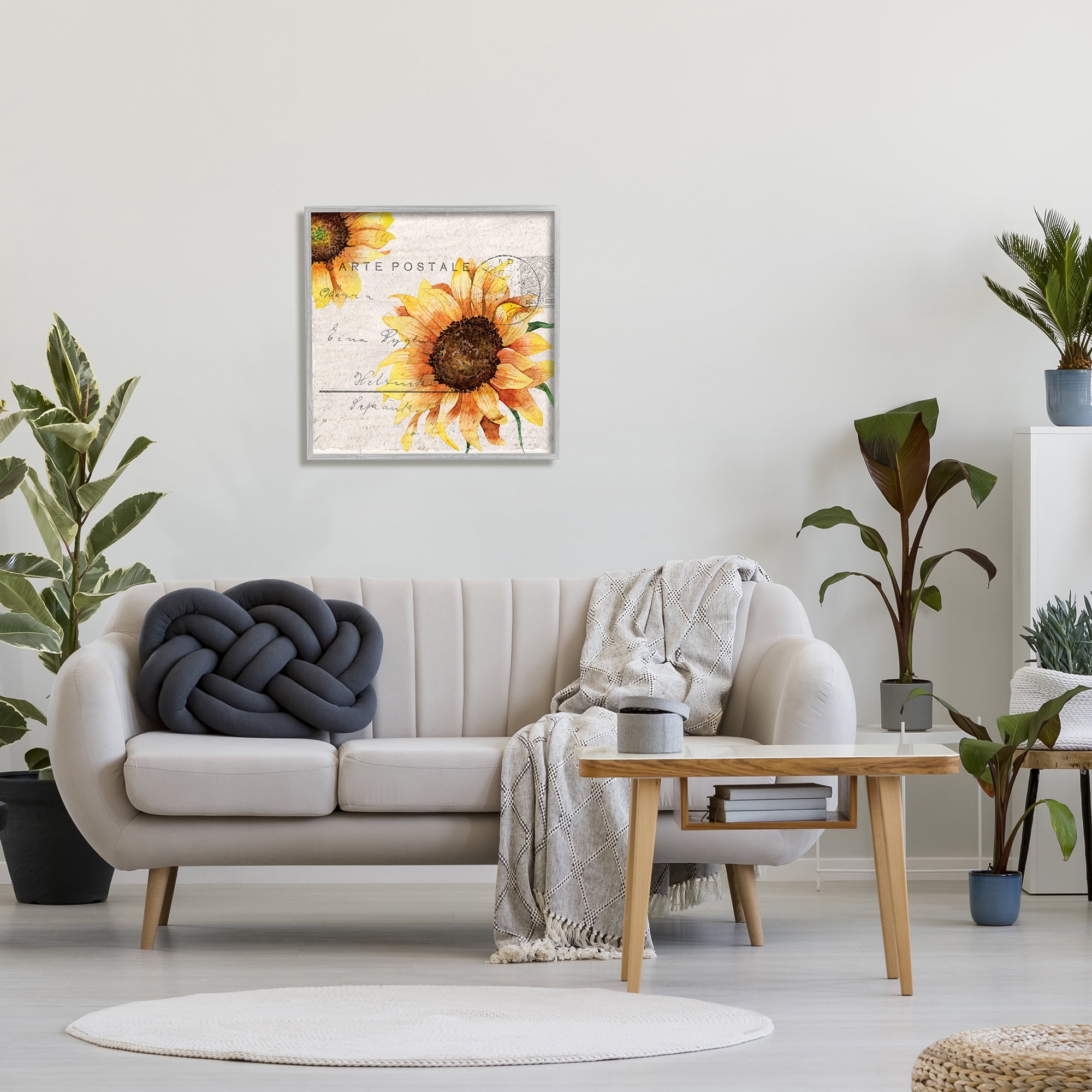 Stupell Industries Sunflower Illustration over Vintage Mail Post, 24 x 24,Design by Kimberly Allen