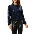 thumbnail image 6 of INSPIRE CHIC Women's Sequin Jacket Zipper Closure Hidden Pockets Bomber Jacket S Navy, 6 of 8