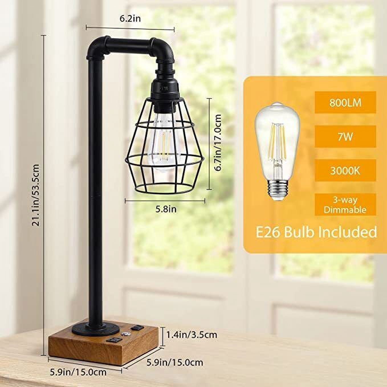 Touch Table Lamp with 2 USB & 1 AC Nightstand Desk Lamp for Bedroom