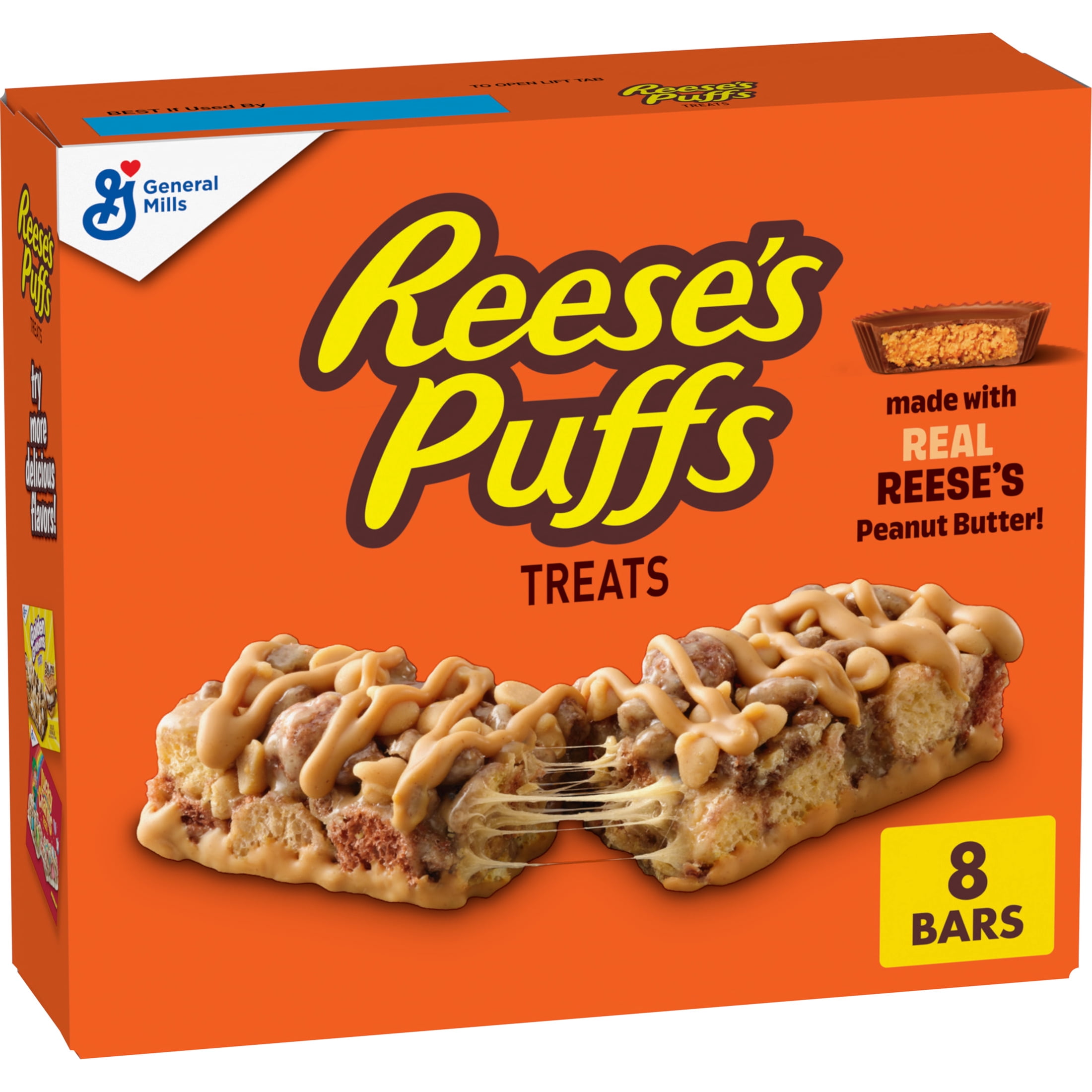 (2 pack) REESE'S Puffs Cereal Treat Bars, Peanut Butter and Cocoa, Snack Bars, 8 Count, 6.8 oz