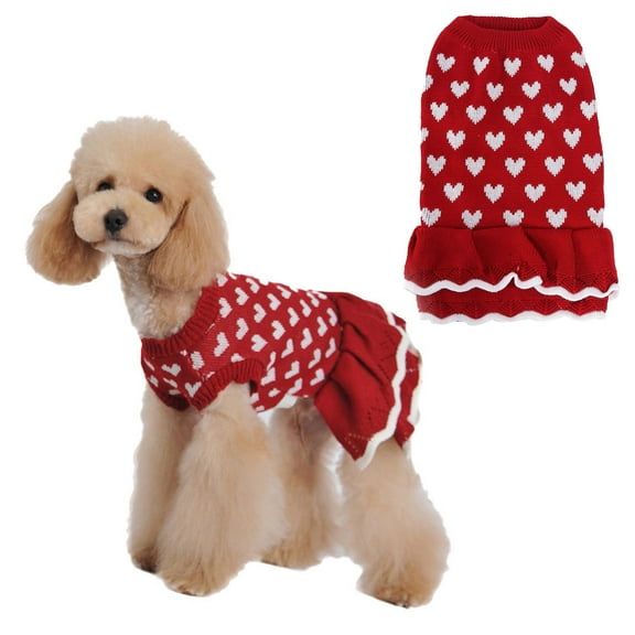 Dog Clothes Sweater Dress for Small Dogs - Warm Winter Knitted Outfit for Girl & Boy Pets, Holiday & Christmas Apparel - Cozy Dog Fashion for Casual Walks, Autumn & Festive Parties