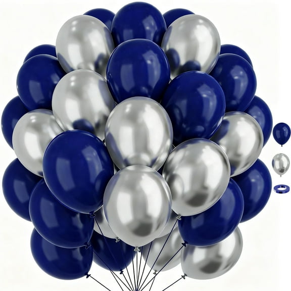 67pcs 12 Inch Navy Blue and Silver Party Balloons, Blue and Silver Balloons for Birthday, Graduation, Retirement, Anniversary Party Decorations