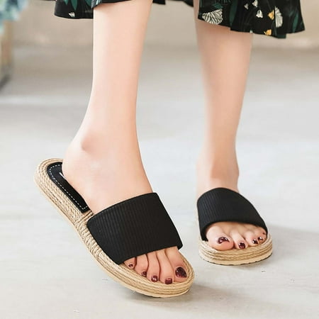 

KKCXFJX slippers for women Summer Ladies Imitation Straw Slippers Fashion Flat Beach Flip Flops Shoes Slippers