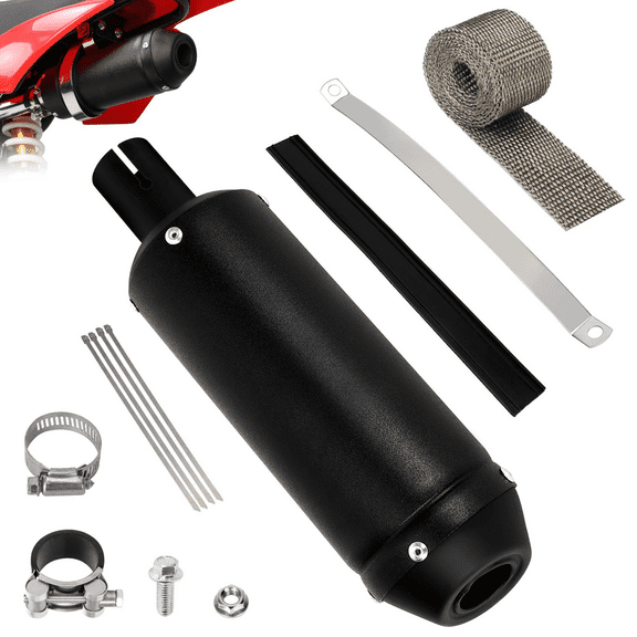 1.1 Inch Motorcycle Muffler Compatible with 125cc 110cc Pit Dirt Bike CRF50 SSR Taotao Coolster Apollo TTR, Universal 28mm Exhaust Silencer for ATV 4 Wheeler Mini Bike Go Kart Parts