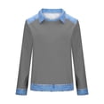 thumbnail image 5 of Sweatshirt for Women Neck Long Sleeve Casual Loose Fit Pullover Denim Contrast Raglan Sleeve Waffle Knit Soft Breathable Autumn Tops, 5 of 5