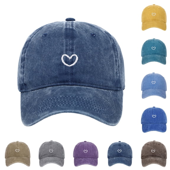 Lispipm Women Men Washed Cotton Plain Baseball Cap Embroidery Heart Adjustable Dad Hats Low Profile Outdoor Sun Cap Blue