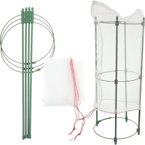 FONDOTIN Plant Cages for Gardening Use Sturdy Plastic Green Color with Mesh Bag 2 Sets