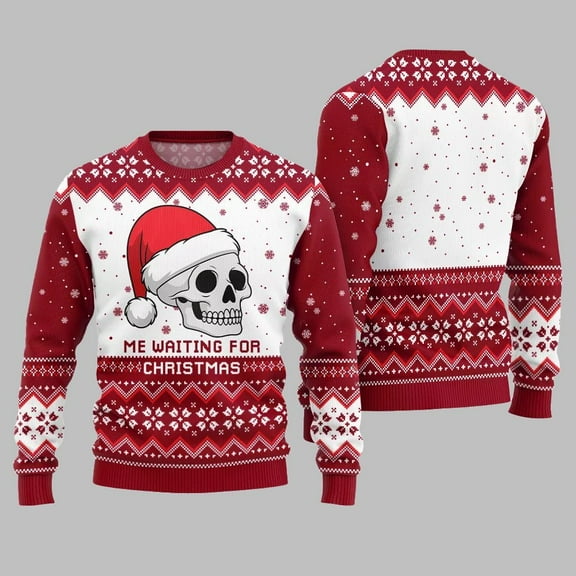 2025 Christmas Skull Me Waiting For Christmas Ugly Christmas Sweater