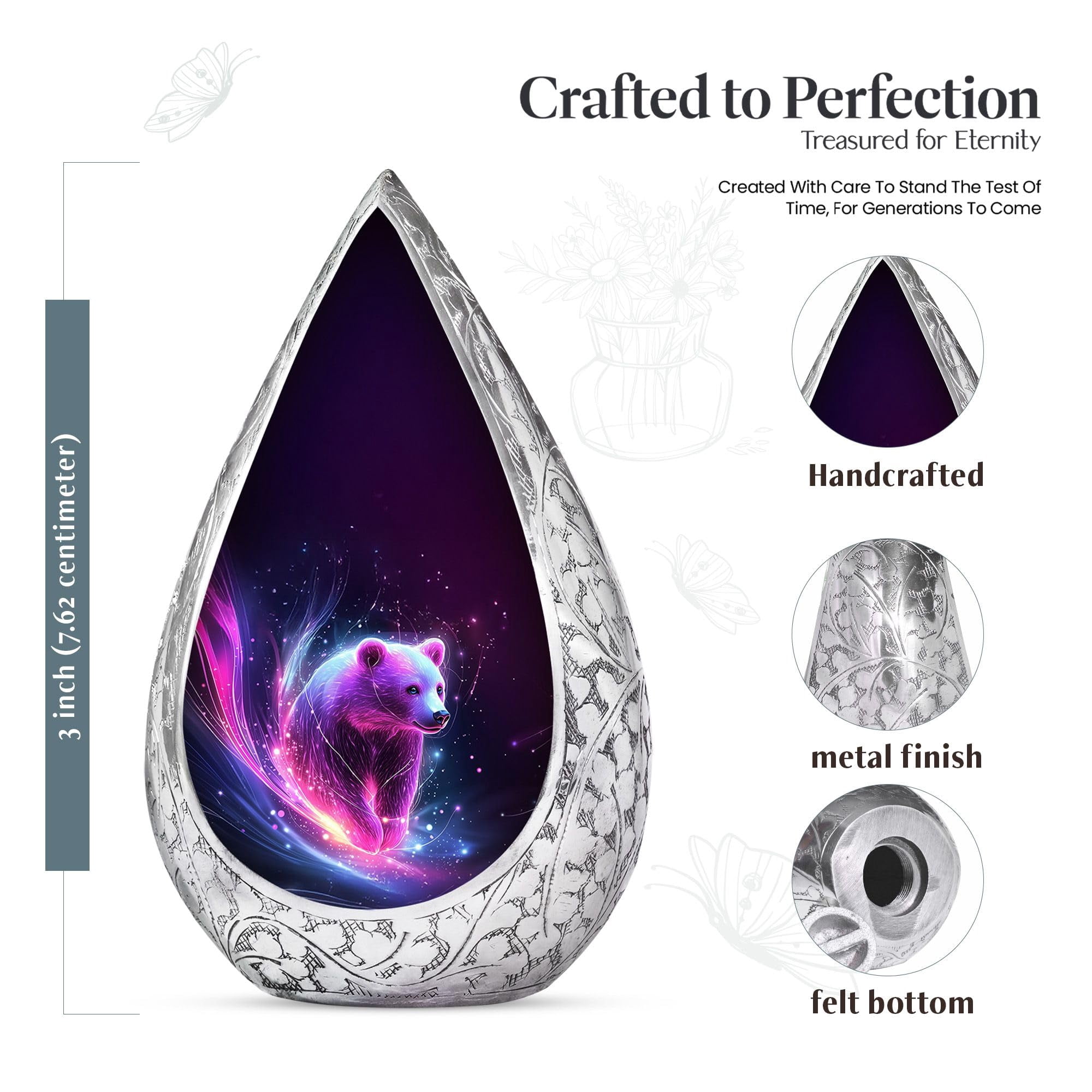 KARYLIZ Purple Bear Miniature Funeral Urns for Women - Small Ash Urn for Female - Cremation Keepsake Urn Adult Human Ashes 3 Inch Cremation Urns for Adult Ashes Women - Little Keepsake Urns for Dad