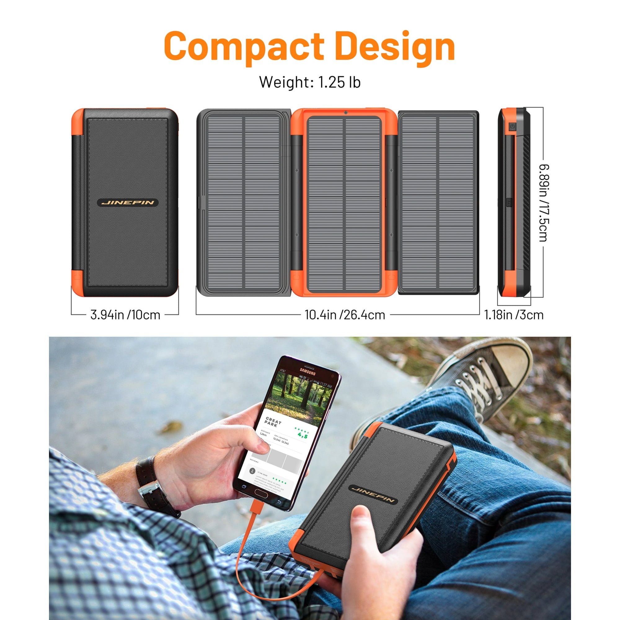 46800mAh Solar Charger Power Bank 20W Fast Charging with Cables Compatible for iPhone, Android Phone