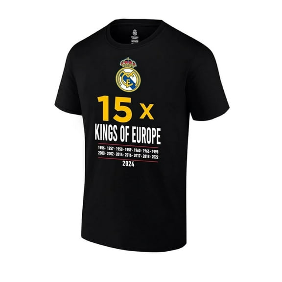 Icon Sports Real Madrid CF Official Licensed Unisex Adult Cotton T-Shirt - 15x Kings of Europe, Small