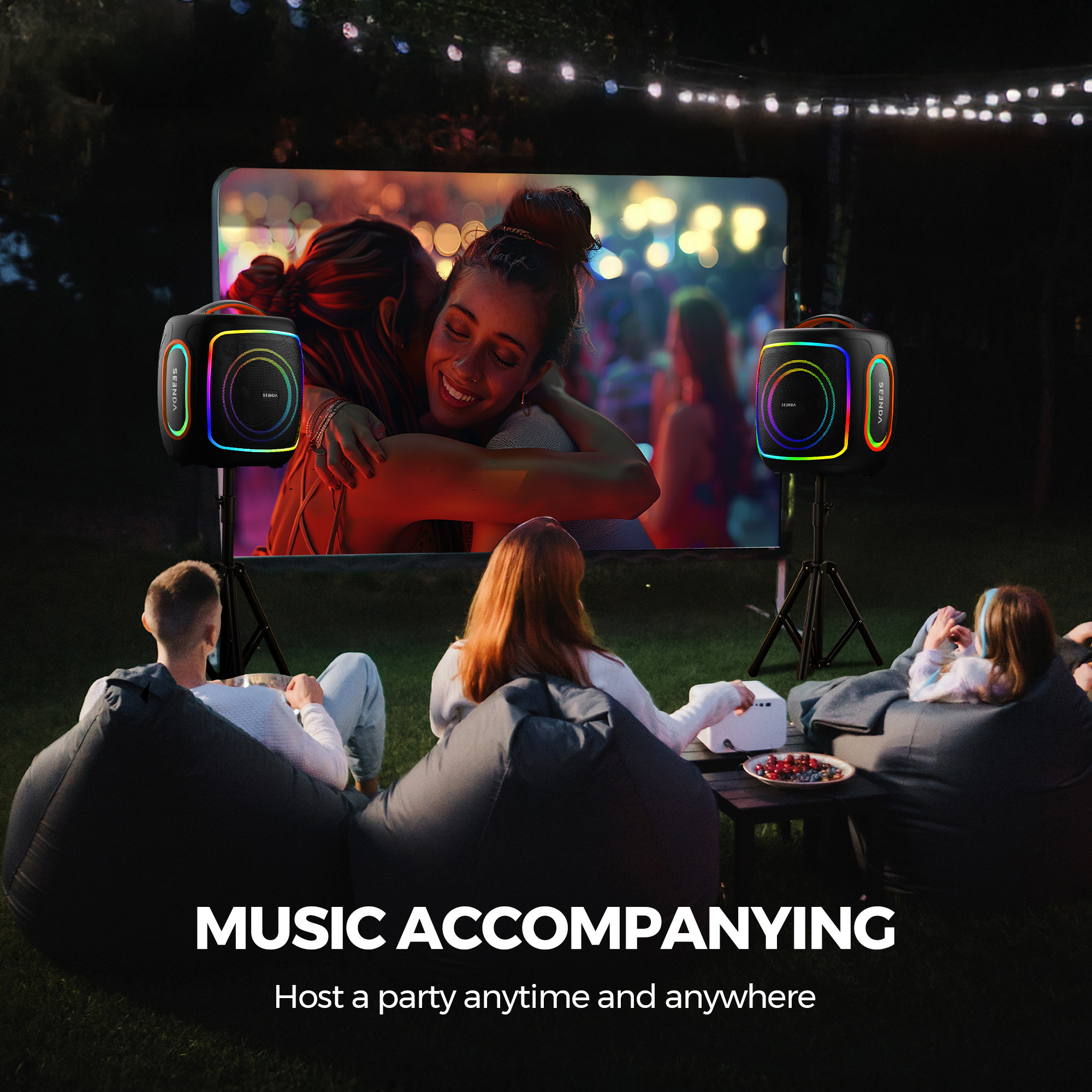 Seenda Karaoke Machine with Bluetooth & 2 Wireless Microphones, IPX5 Waterproof Portable PA System with RGB Lights for Indoor/Outdoor Parties