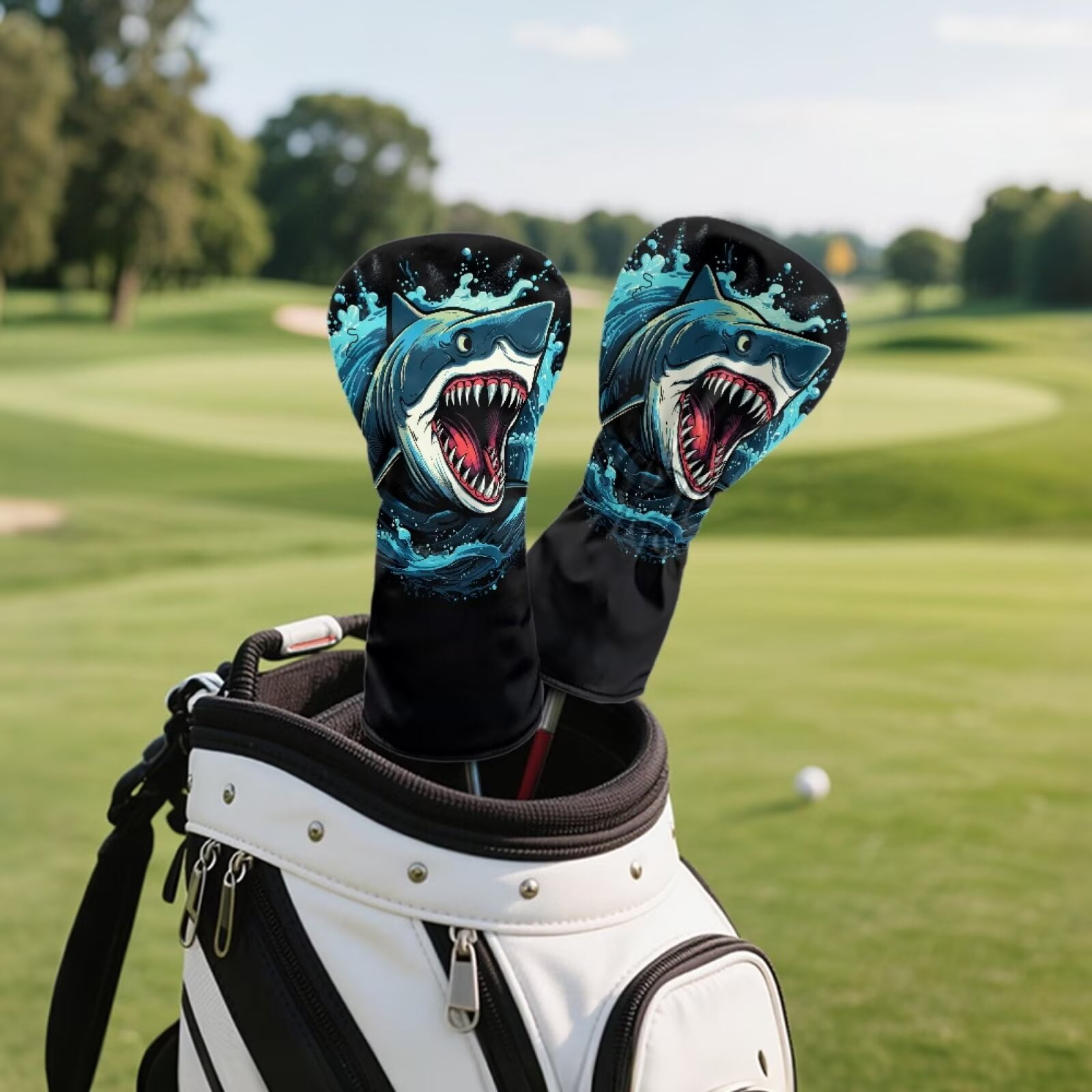 Uorisanigo Shark Print Golf Club Head Cover 3pc Golf Headcovers for Woods and Driver Fairway Hybrids, Golfs Accessories Head Covers Set with Premium PU Leather, Abrasion-Resistant