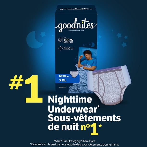 Goodnites Boys' Nighttime Underwear, Size XXL (120-165 lbs), 54 Ct