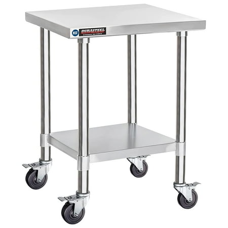 DuraSteel 30x18 Inch Stainless Steel Table - Metal Table Cart with Adjustable Shelf - NSF Certified Work Table with Wheels - Cooking & Laundry Prep Table for Kitchen  Restaurant  Home  Commercial Use