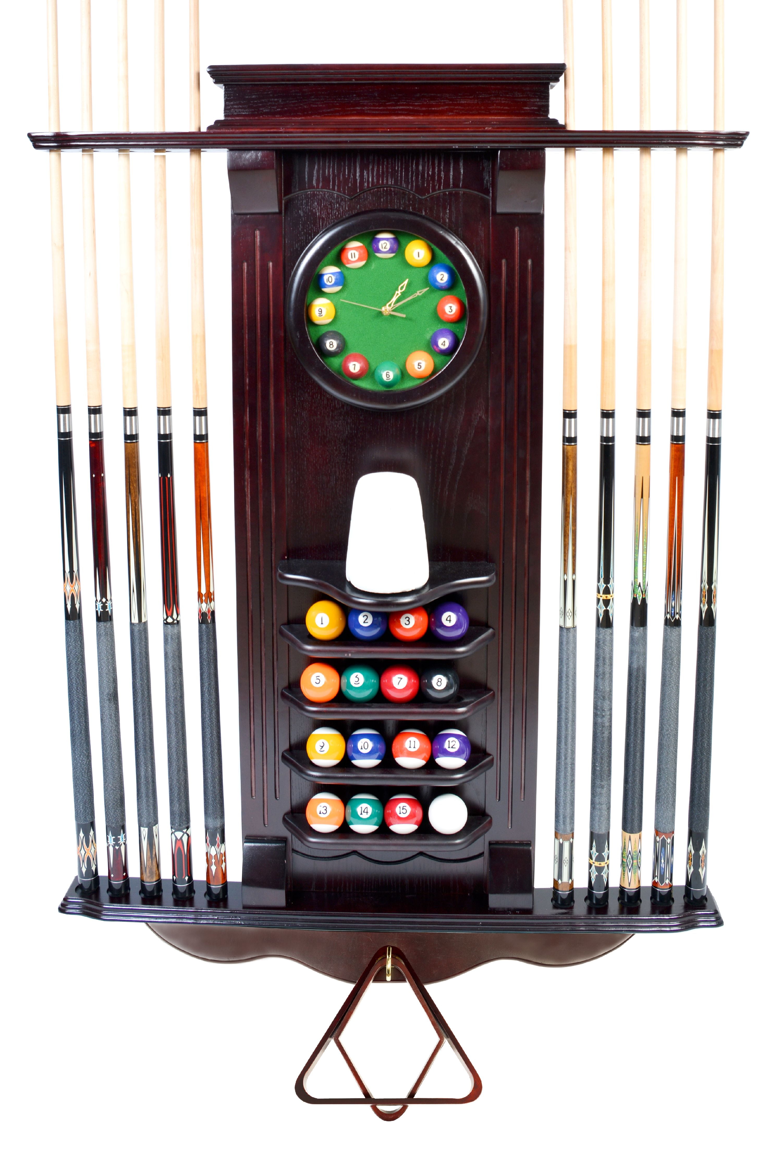 magic rack billiards on Iszy Billiards Cue Rack Only 10 Pool Cue Billiard Stick Wall Rack W Clock Mahogany Walmart Com Walmart Com