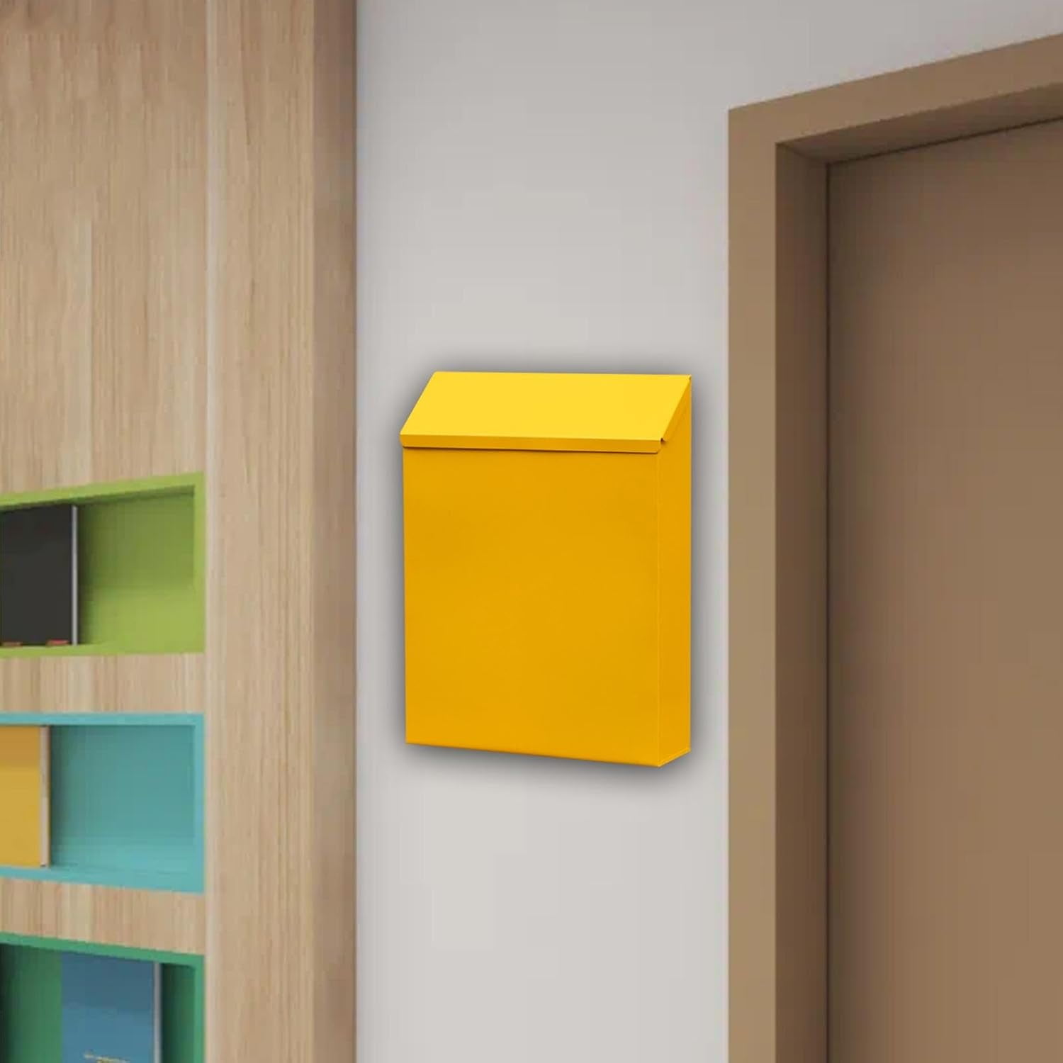 ABCISI Wall Mounted Mailbox, Drop Box with Lock, Letterbox, Rainproof Newspaper Holder Box Wall Hanging Mail Box for Gate Porch Decor, yellow