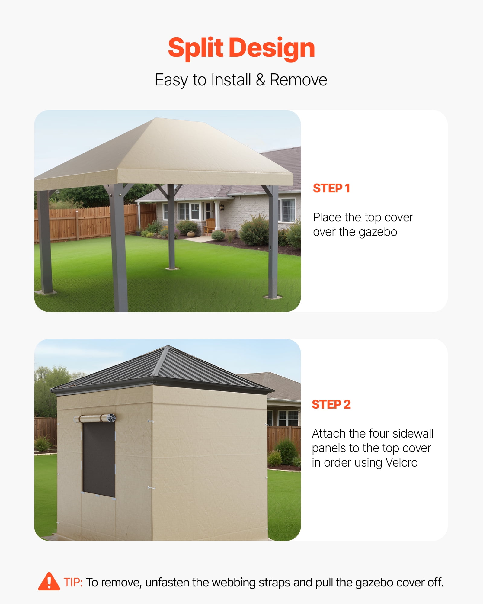 VEVOR Winter Gazebo Cover Fits 10 x 10 ft Hardtop Gazebos, All-Weather Gazebo Cover with Sidewalls & Mesh Windows, High-Density PE Material, Enclosed Storage Shelter Covers, Gazebos not Included