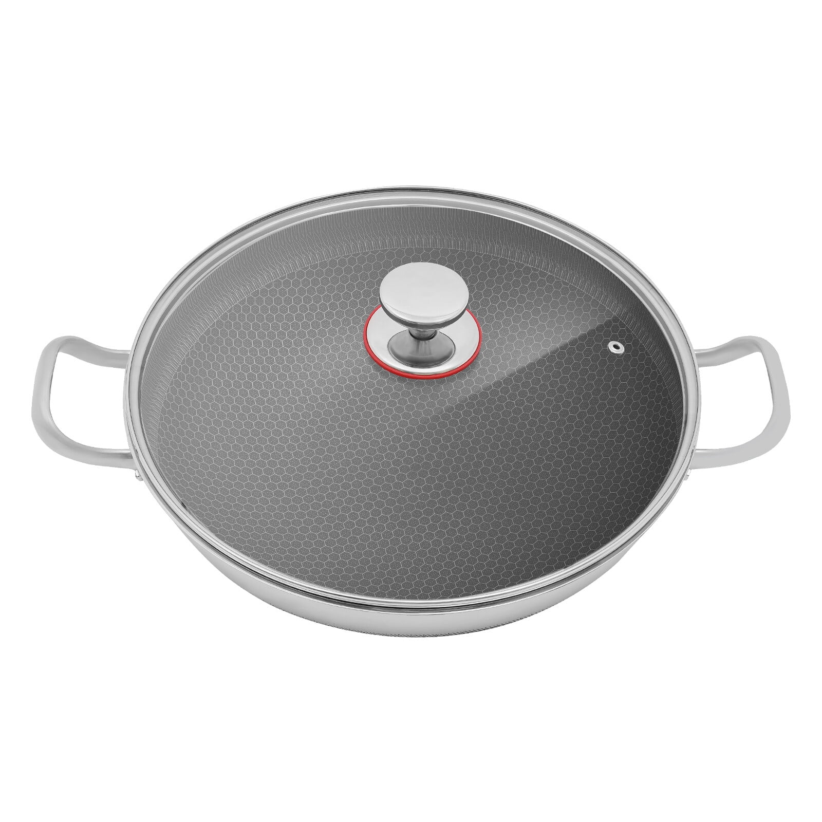 14inch Stainless Steel Frying Pot 2-Handle Non Stick Paella Pan Cooking Skillet with Lid