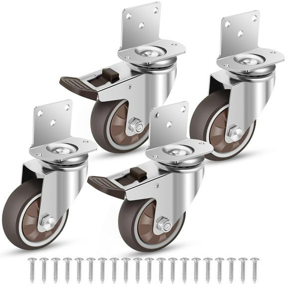 3 Inch Side Mount Casters Wheels, L-Shaped Rubber Caster Set of 4, Ball Bearing 360 Degree Plate Swivel Castors Wheel 1000 LBS, Casters Wheels for Furniture, Baby Bed, Kitchen, Cabinet, Table