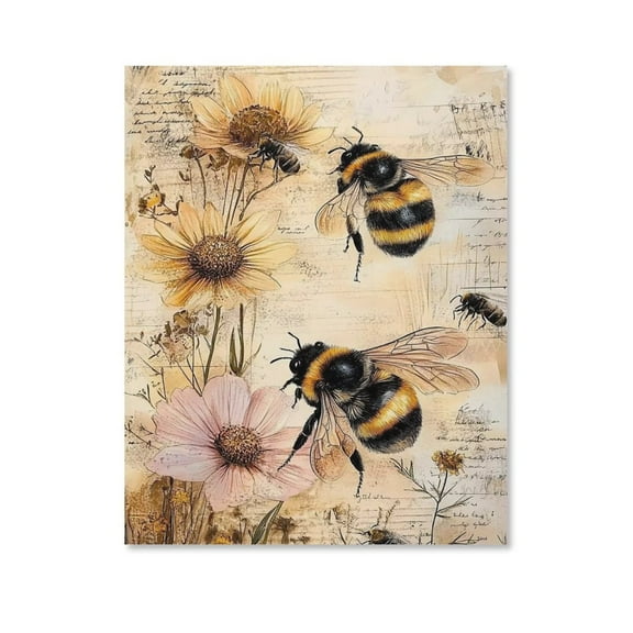 Vintage Flower Bee Poster Canvas- Perfect for Wall Artrations, Dining Room Decor, Bedroom Art, Wall Decor Living Room, Wall Art, Frameless 12x16inch