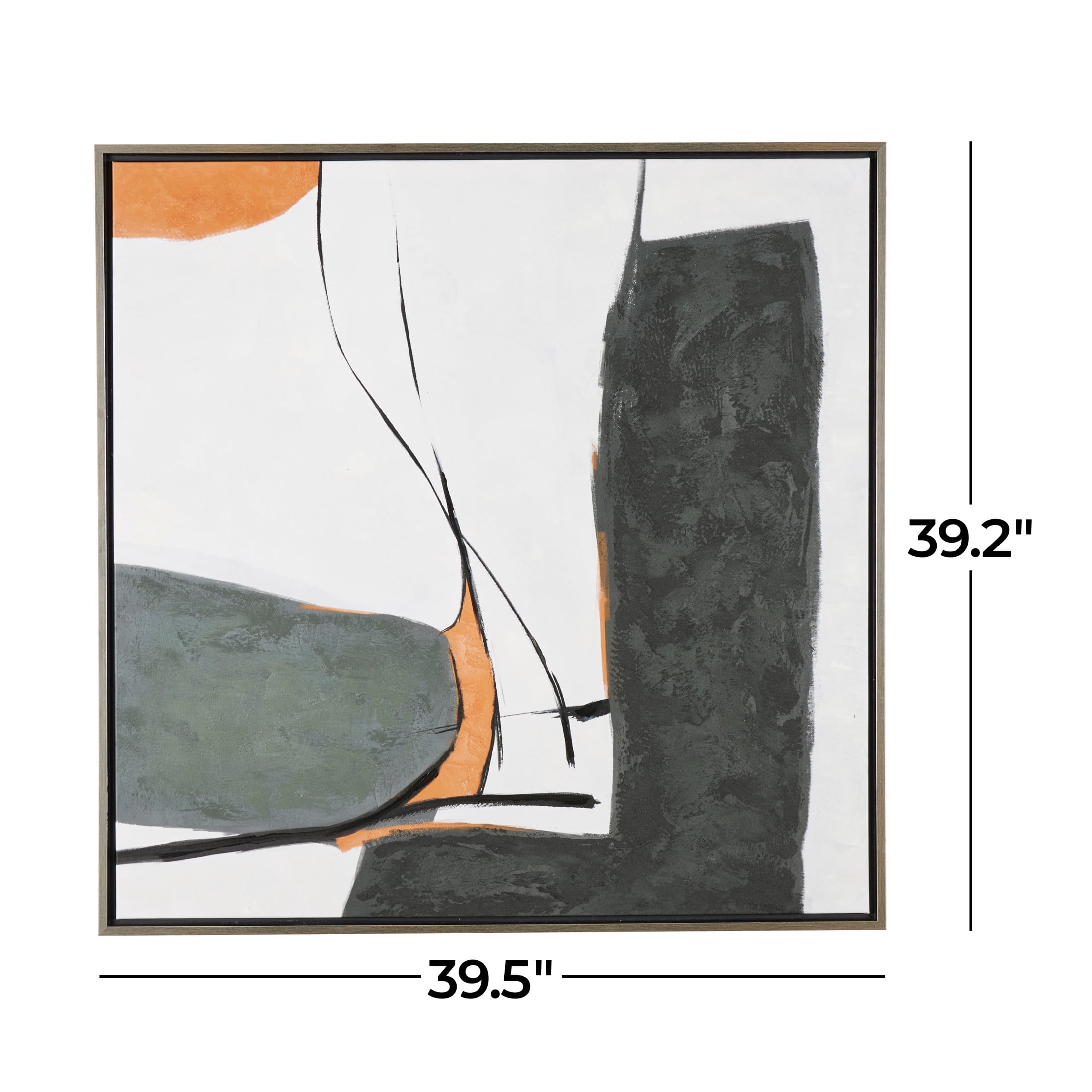40" x 39" Line and Shape Abstract Framed Wall Art with Orange Accents, by DecMode