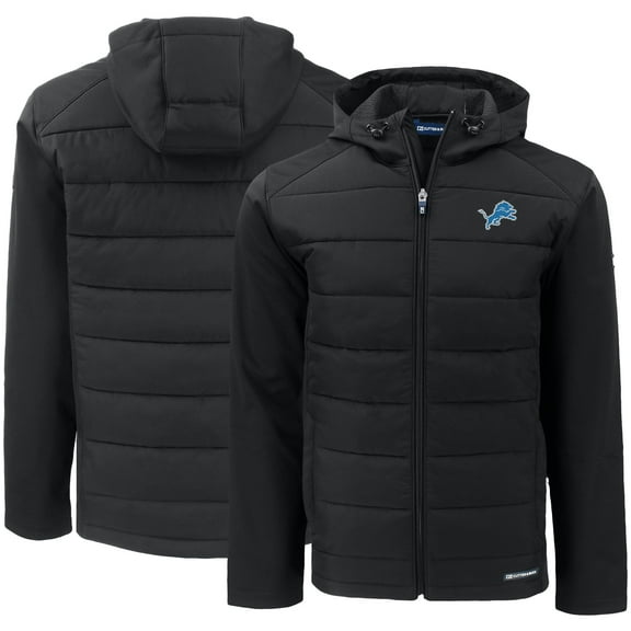 Men's Cutter & Buck Black Detroit Lions Evoke PrimaLoft Hybrid Eco Softshell Recycled Full-Zip Hooded Jacket