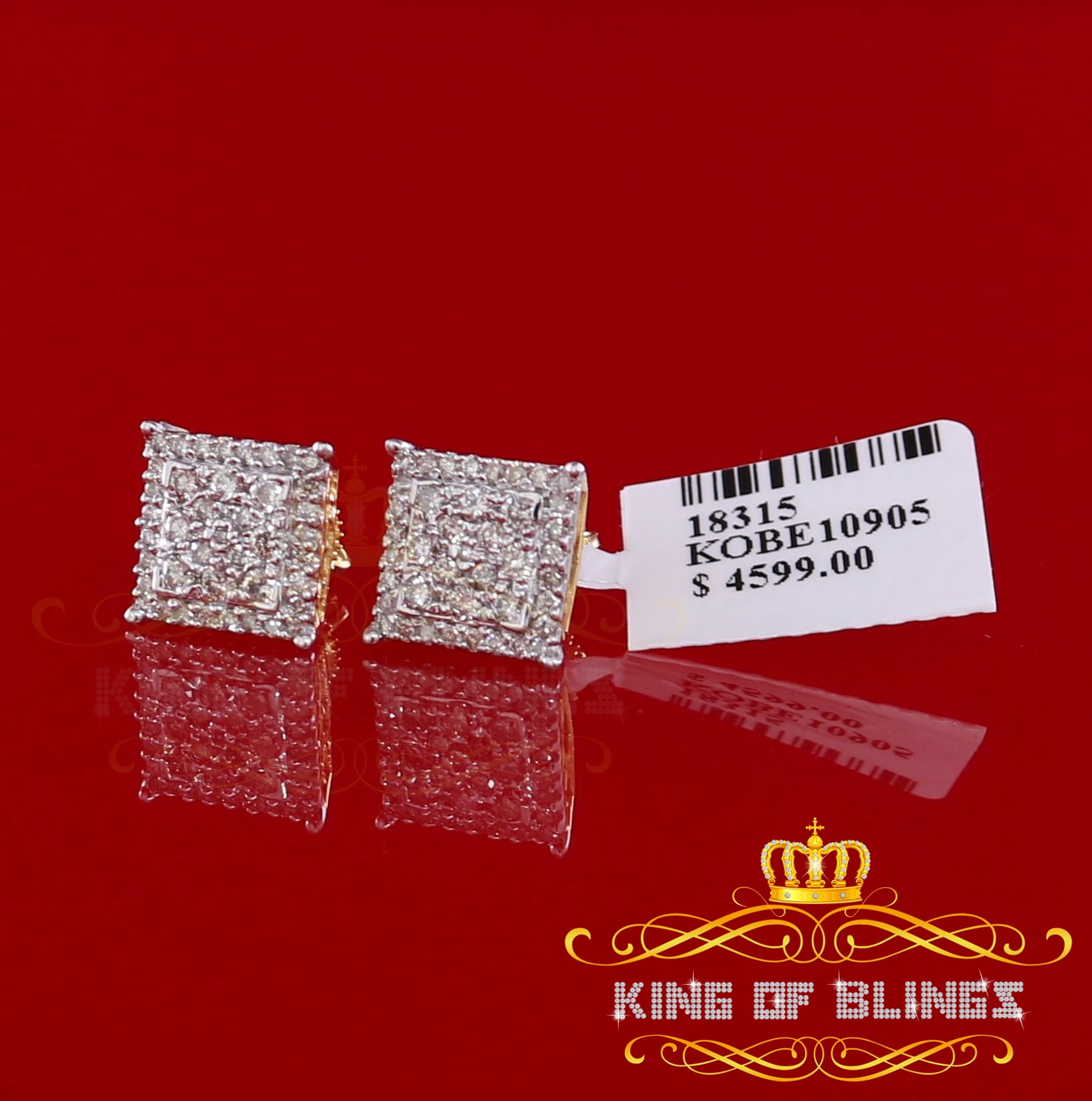 King of Bling's 10K Real Yellow Gold with 1.20CT Real Diamond Men's/Women's Stud Square Earrings