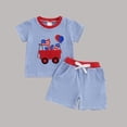 thumbnail image 4 of Niña Bebé Ropa de Verano Camión Patriótico Aplicado Niño Pequeño Outfit de 2 Piezas Blusas de Cuello Redondo de Manga Corta Pantalones Cortos Conjunto de Dos Piezas, 4 of 7