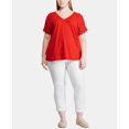 thumbnail image 1 of Lauren Ralph Lauren Womens Plus Lace Trim V-Neck T-Shirt, 1 of 3