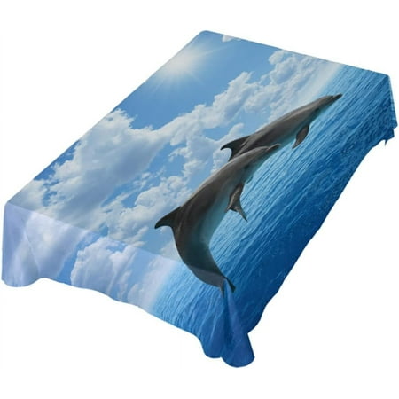 

SKYSONIC Rectangle Table Cloth Blue Ocean Jumping Whale Tablecloth Waterproof Anti-Shrink Soft and Wrinkle Resistant Decorative Fabric Table Cover for Outdoor Picnic/Kitchen Dining 60x90In