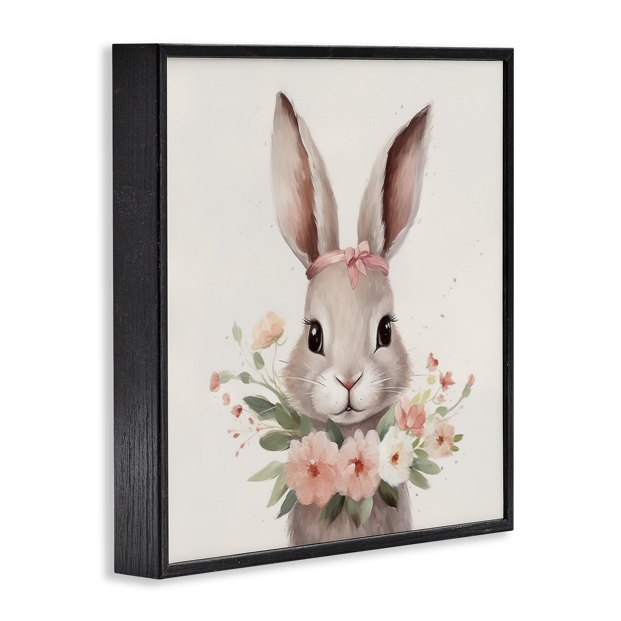 Stupell Industries Charming Bunny in Floral Wreath Black Framed Giclee Art, design by Lazar Studio