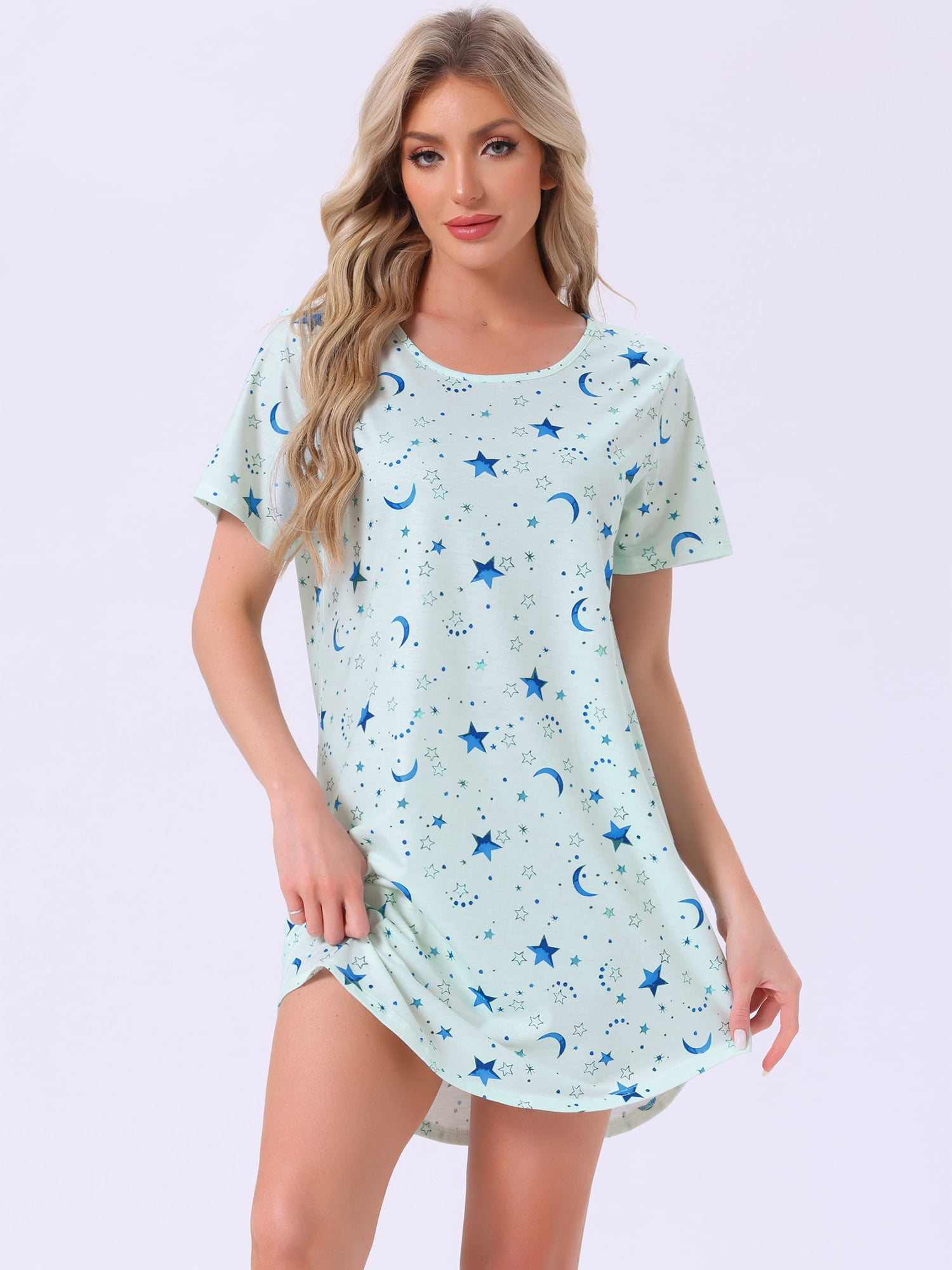 DARING DIVA Women's Colorful Striped Short Sleeve Nightgown 3XL Star Moon