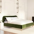 thumbnail image 2 of Curved Headboard King Platform Bed In Rich Olive Velvet With Design Elegant Upholstered, 2 of 4