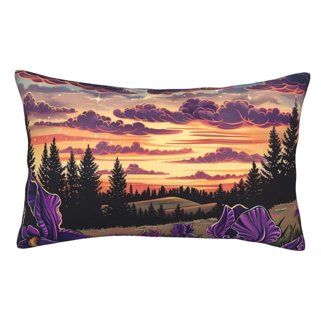 Fotbe Starry Night Purple Irises Funda de Almohada Decorativa Estilo Occidental, Lujo en Algodón, Fundas para Almohadas King, Cojín Estampado para Decoración del Hogar-20"x30"